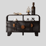 Vintage - Inspired Black Wood Storage Cabinet Series with Textured Metal Accents - StoolTopia