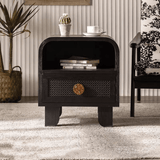 Vintage-Inspired Black Wood Storage Cabinet Series with Textured Metal Accents - StoolTopia