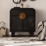 Vintage - Inspired Black Wood Storage Cabinet Series with Textured Metal Accents - StoolTopia