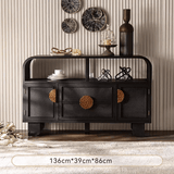 Vintage - Inspired Black Wood Storage Cabinet Series with Textured Metal Accents - StoolTopia