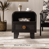 Vintage - Inspired Black Wood Storage Cabinet Series with Textured Metal Accents - StoolTopia