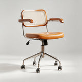 Vintage Leather & Chrome Office Chair – Adjustable Height & Armrests - StoolTopia