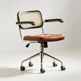 Vintage Leather & Chrome Office Chair – Adjustable Height & Armrests - StoolTopia