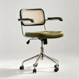 Vintage Leather & Chrome Office Chair – Adjustable Height & Armrests - StoolTopia