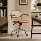 Vintage Leather & Chrome Office Chair – Adjustable Height & Armrests - StoolTopia