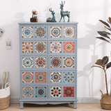 Vintage Mediterranean Ceramic Tile Drawer Cabinet – Handcrafted Solid Wood Storage Chest - StoolTopia