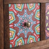 Vintage Mediterranean Ceramic Tile Drawer Cabinet – Handcrafted Solid Wood Storage Chest - StoolTopia