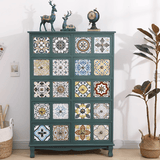 Vintage Mediterranean Ceramic Tile Drawer Cabinet – Handcrafted Solid Wood Storage Chest - StoolTopia