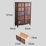 Vintage Mediterranean Ceramic Tile Drawer Cabinet – Handcrafted Solid Wood Storage Chest - StoolTopia