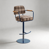 Vintage Plaid Adjustable Swivel Bar Stool with Armrests | STOOLTOPIA - StoolTopia