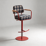 Vintage Plaid Adjustable Swivel Bar Stool with Armrests | STOOLTOPIA - StoolTopia