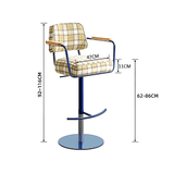 Vintage Plaid Swivel Bar Stool with Armrests | Adjustable Height, Wool Blend Upholstery - StoolTopia
