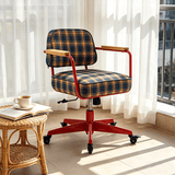 Vintage Plaid Upholstered Adjustable Swivel Office Chair - StoolTopia