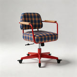 Vintage Plaid Upholstered Adjustable Swivel Office Chair - StoolTopia