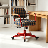 Vintage Plaid Upholstered Adjustable Swivel Office Chair - StoolTopia