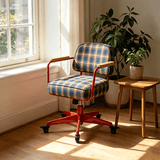 Vintage Plaid Upholstered Adjustable Swivel Office Chair - StoolTopia