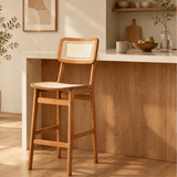 Vintage Rattan and Solid Wood Bar Stool - StoolTopia