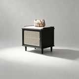 Vintage Rattan Shoe Storage Bench with Cushion Seat - StoolTopia