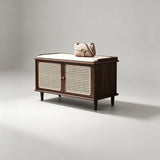 Vintage Rattan Shoe Storage Bench with Cushion Seat - StoolTopia
