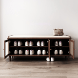 Vintage Rattan Shoe Storage Bench with Cushion Seat - StoolTopia