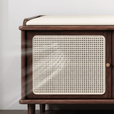 Vintage Rattan Shoe Storage Bench with Cushion Seat - StoolTopia