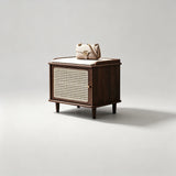 Vintage Rattan Shoe Storage Bench with Cushion Seat - StoolTopia