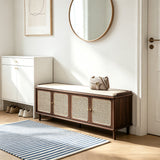 Vintage Rattan Shoe Storage Bench with Cushion Seat - StoolTopia