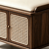 Vintage Rattan Shoe Storage Bench with Cushion Seat - StoolTopia
