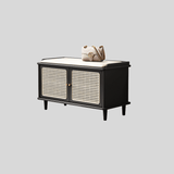 Vintage Rattan Shoe Storage Bench with Cushion Seat - StoolTopia