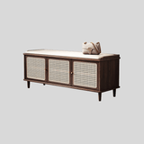 Vintage Rattan Shoe Storage Bench with Cushion Seat - StoolTopia