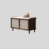Vintage Rattan Shoe Storage Bench with Cushion Seat - StoolTopia