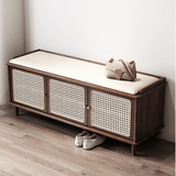 Vintage Rattan Shoe Storage Bench with Cushion Seat - StoolTopia