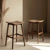 Vintage Saddle Seat Bar Stool - Solid Wood with Woven or Upholstered Options - StoolTopia