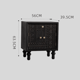 Vintage Solid Wood Bedside Cabinet with Carved Tribal Pattern - StoolTopia