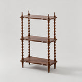 Vintage Solid Wood Open Shelf – Carved Display Rack with Tiered Storage - StoolTopia
