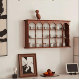 Vintage Solid Wood Wall Shelf – Arched Display Rack with Turned Columns - StoolTopia