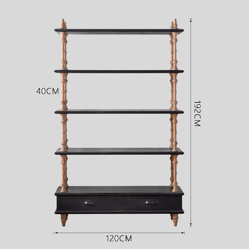 Vintage-Style Open Bookshelf with Carved Baluster Columns and Storage ...