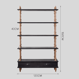 Vintage - Style Open Bookshelf with Carved Baluster Columns and Storage Drawers - StoolTopia