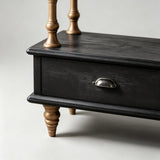 Vintage-Style Open Bookshelf with Carved Baluster Columns and Storage Drawers - StoolTopia