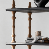 Vintage-Style Open Bookshelf with Carved Baluster Columns and Storage Drawers - StoolTopia