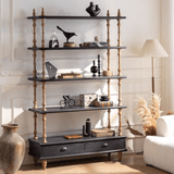 Vintage - Style Open Bookshelf with Carved Baluster Columns and Storage Drawers - StoolTopia