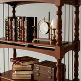 Vintage-Style Spindle Column Bookshelf with Arched Shelves & Solid Wood Structure - StoolTopia