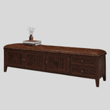 Vintage Tufted Leather Storage Bench with Cabinet Doors - StoolTopia