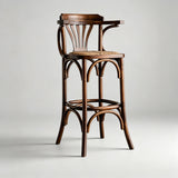 Vintage Victorian Rattan Bar Stool – Solid Wood Frame, Breathable Hand-Woven Seat, Ideal for Cafés, Small Homes & Mixed-Style Interiors - StoolTopia