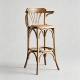 Vintage Victorian Rattan Bar Stool – Solid Wood Frame, Breathable Hand-Woven Seat, Ideal for Cafés, Small Homes & Mixed-Style Interiors - StoolTopia