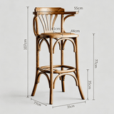 Vintage Victorian Rattan Bar Stool – Solid Wood Frame, Breathable Hand-Woven Seat, Ideal for Cafés, Small Homes & Mixed-Style Interiors - StoolTopia