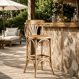 Vintage Victorian Rattan Bar Stool – Solid Wood Frame, Breathable Hand-Woven Seat, Ideal for Cafés, Small Homes & Mixed-Style Interiors - StoolTopia