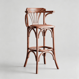 Vintage Victorian Rattan Bar Stool – Solid Wood Frame, Breathable Hand-Woven Seat, Ideal for Cafés, Small Homes & Mixed-Style Interiors - StoolTopia