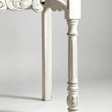 Vintage White Carved Console Table with Natural Wood Top - StoolTopia