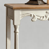 Vintage White Carved Console Table with Natural Wood Top - StoolTopia
